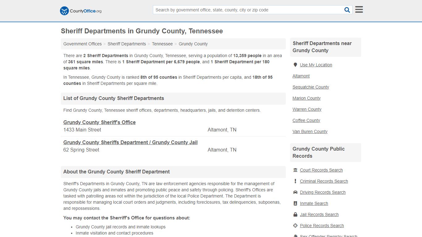 Sheriff Departments - Grundy County, TN (Arrests, Jails & Auctions)